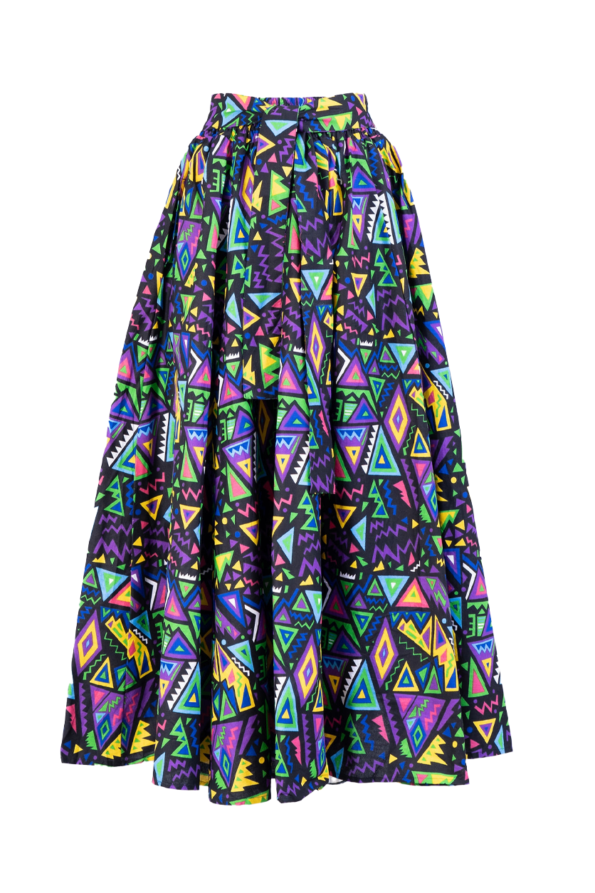 Long flowing multi print pants with belt and headwrap and pockets