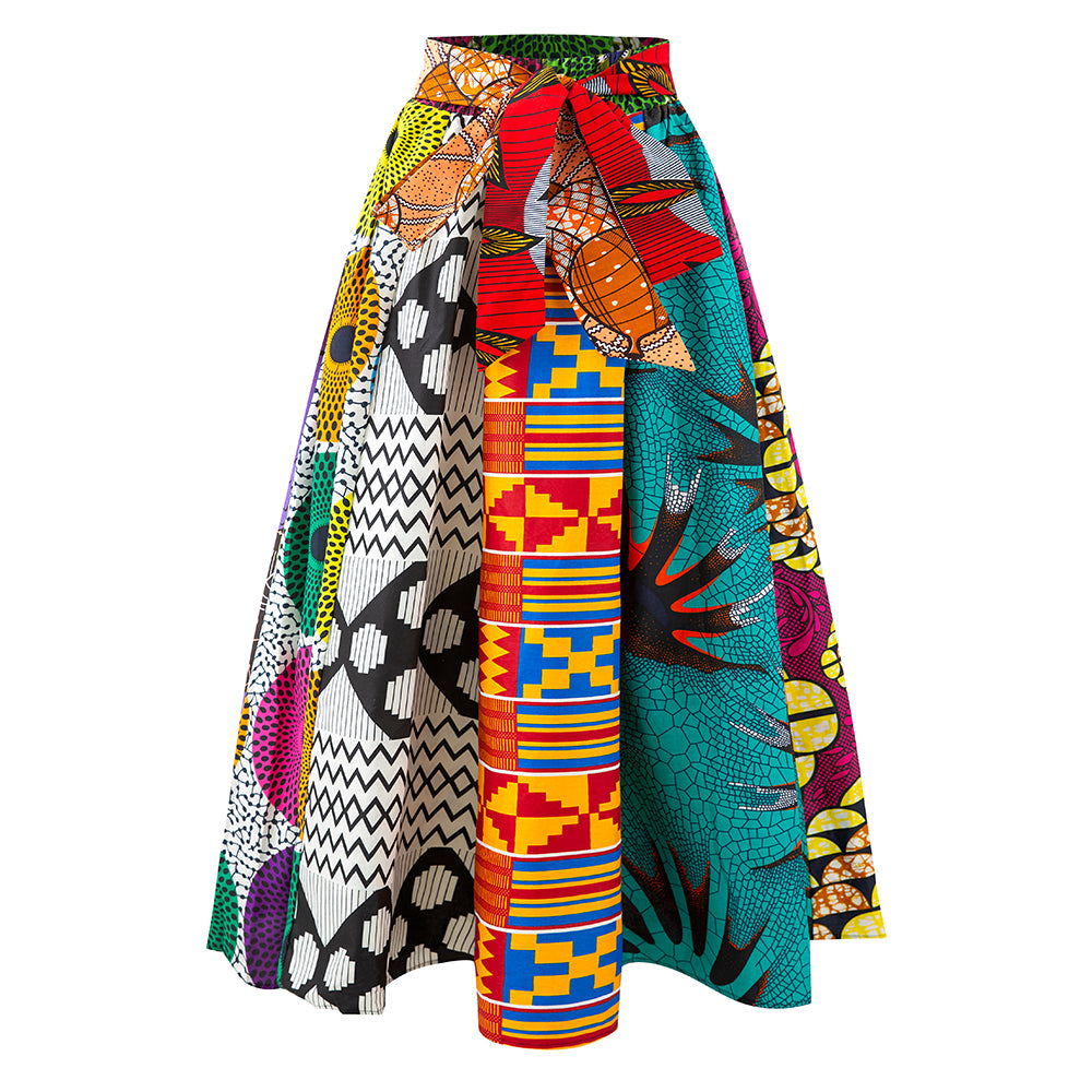 Skirt with multi color quilt print.